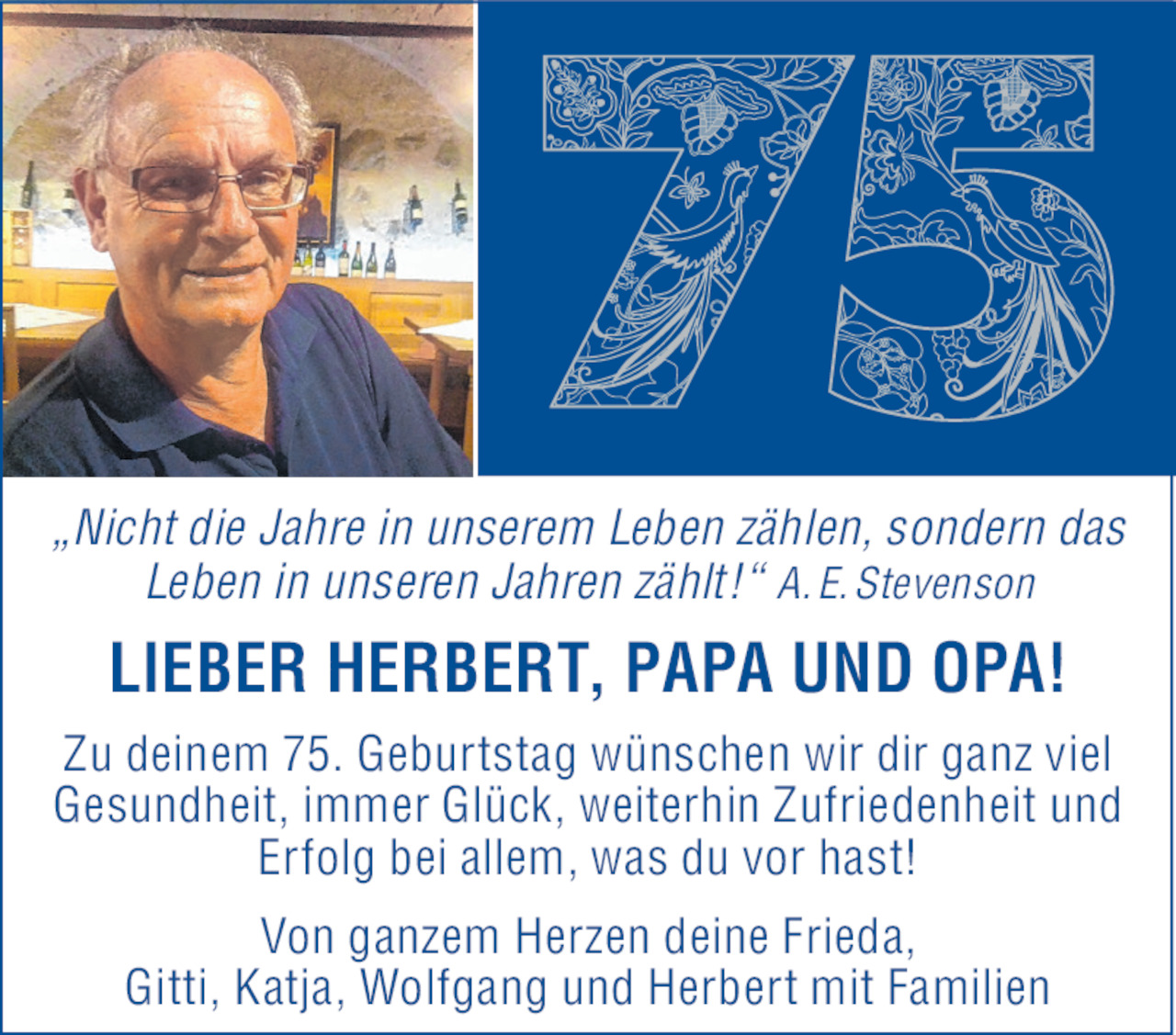 Herzlichkeit Von Herbert 75 Geburtstag Vom 23 11 19 Tiroler eszeitung Online