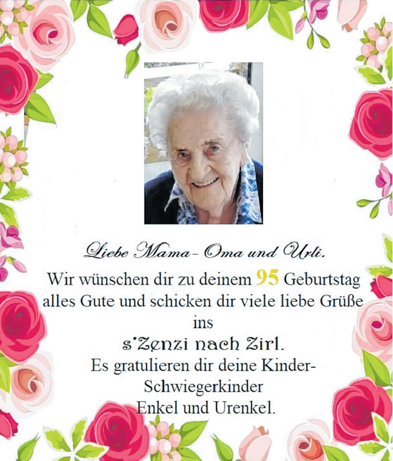 Herzlichkeit Von Mama 95 Geburtstag Vom 26 04 2020 Tiroler Tageszeitung Online